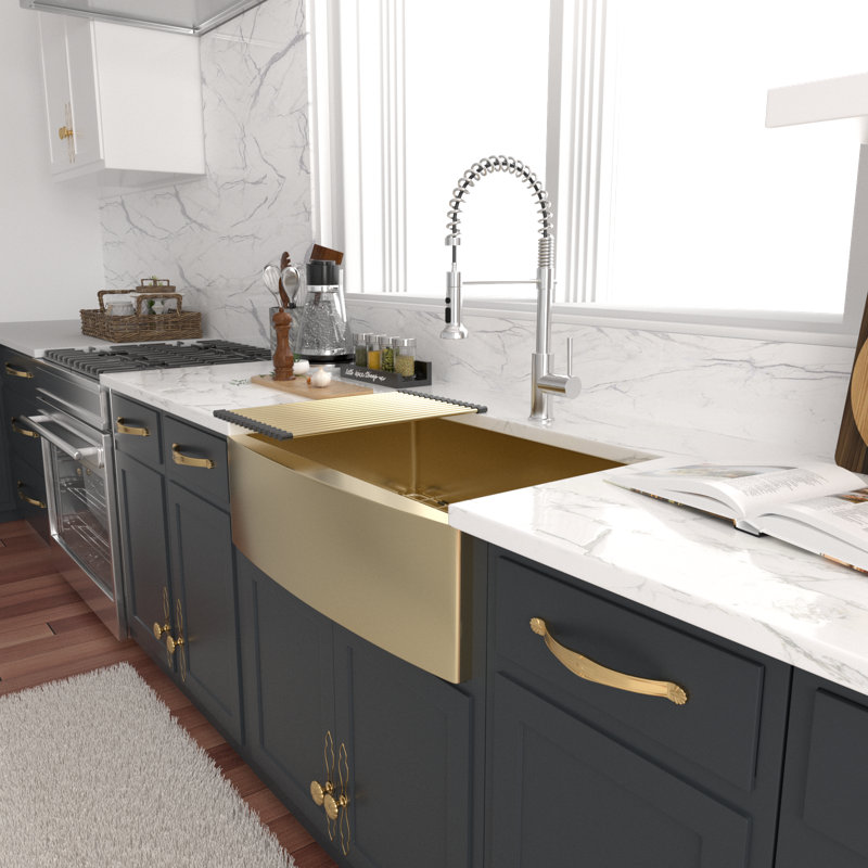 36" L x 21" W Farmhouse/Apron Kitchen Sink Single Bowl 16 Gauge Stainless Steel Farm Kitchen Sink Basin, Gold