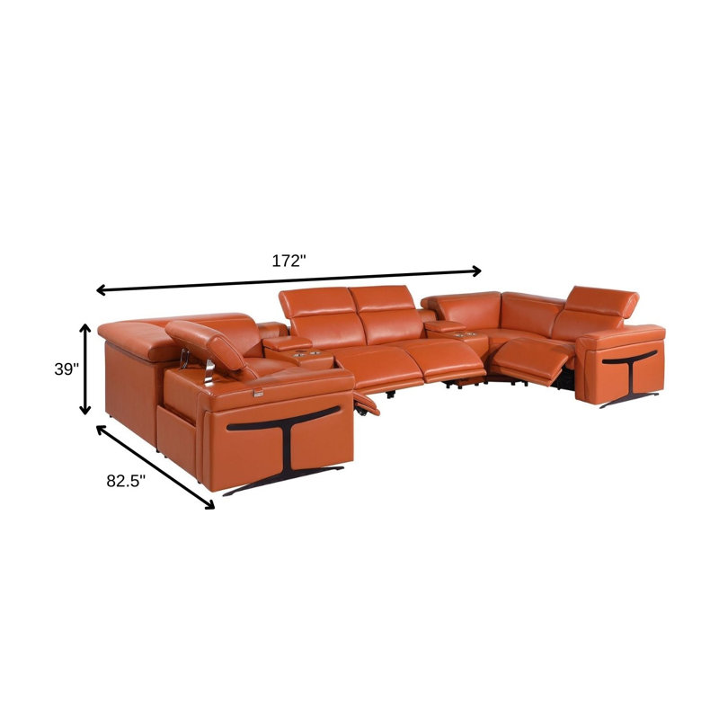 Canapé modulaire en U inclinable électrique en cuir Camel