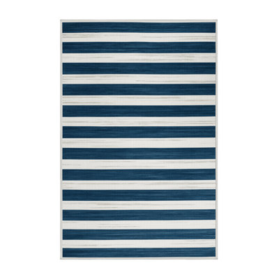 Machine Washable Horizontal Stripes White Area Rug