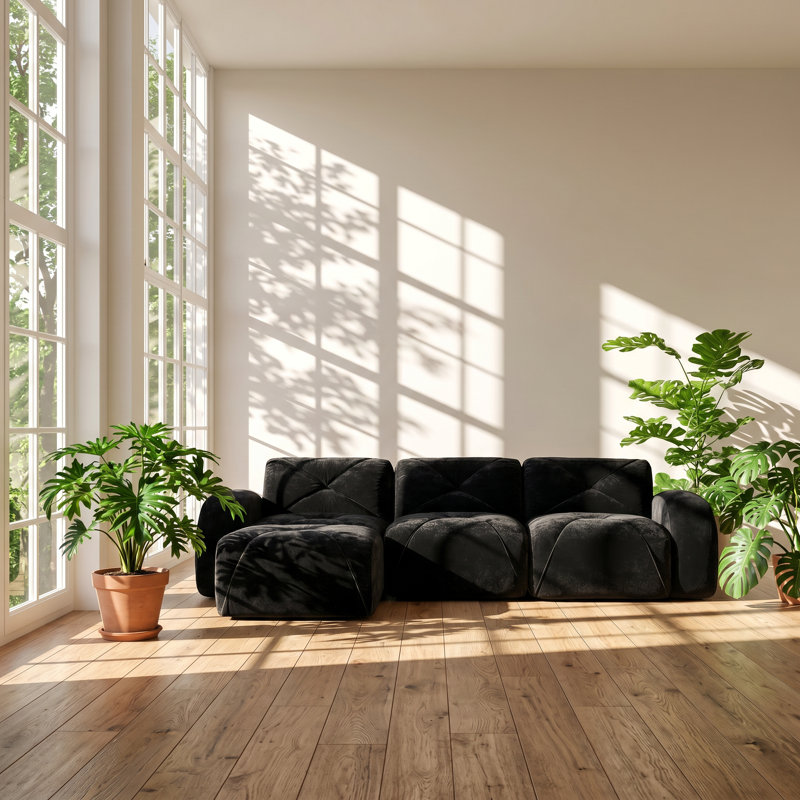 Canapé modulaire en velours capitonné modulaire avec repose-pieds mobile l 111 po x P 35 po x H 28 po Aurelia