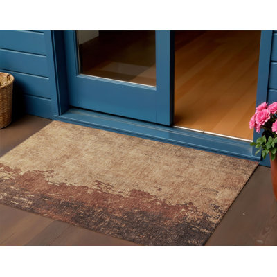 Tapis intérieur/extérieur lavable, motif abstrait rouille et cuivre, 90 x 150 cm