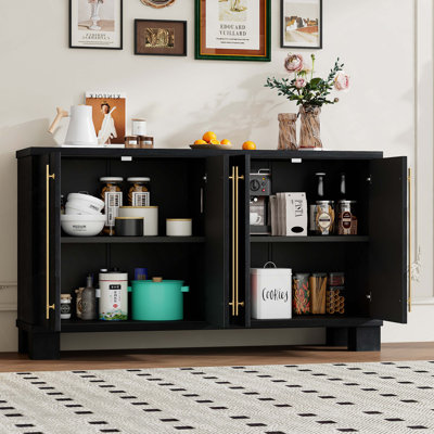 Buffet avec rangement, buffet en bois avec tablettes réglables et poignées dorées pour la cuisine, la salle à manger et le salon