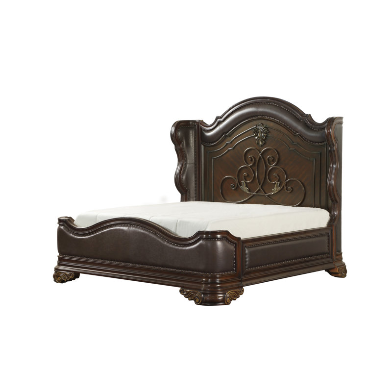 Montoya Traditional Dark Cherry and Vegan Leather Bed 