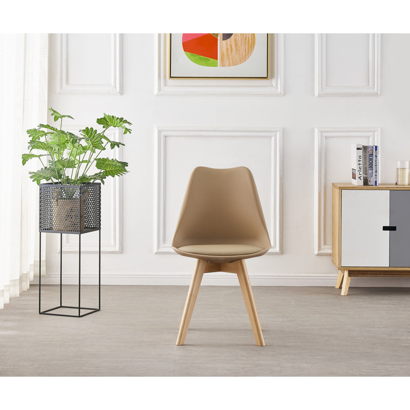 Aryanna 2 Person Dining set - a Round Plastic Dining Table with Wooden Legs and a Set of 2 Faux Leather Cushion Padded Dining Chairs for Dining Room - Modern Dining Table Set