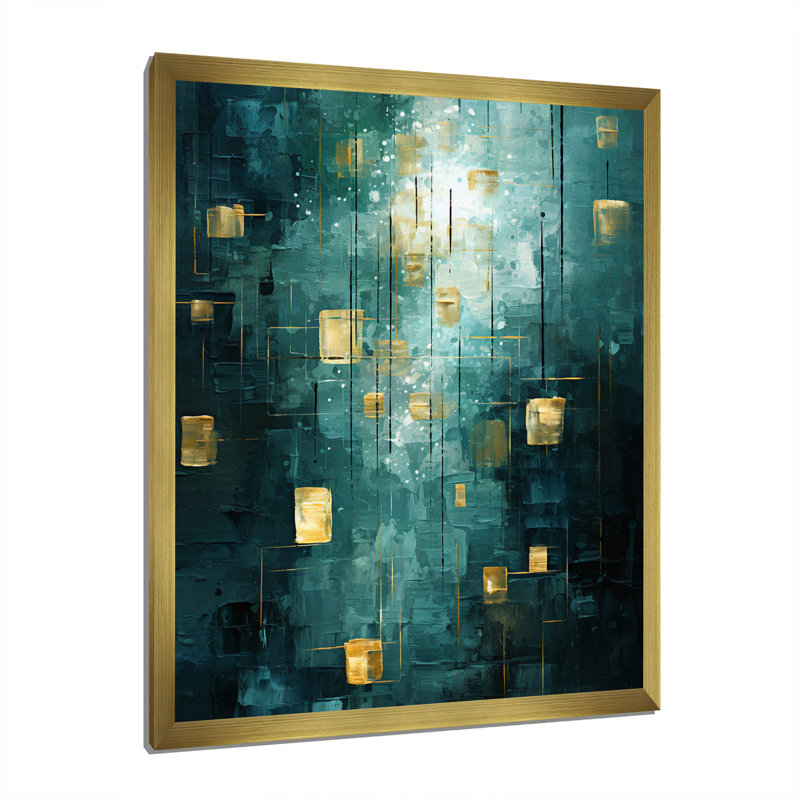 «Sudden Serenity Abstract Turquoise and Gold», reproduction sur toile, H 32 po x l 24 po x P 1 po
