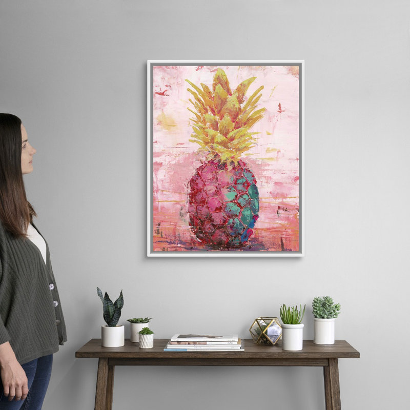 «Painted Pineapple I» par Marie Elaine Cusson, reproduction d'art sur toile, H 32 po x l 26 po x P 1,75 po, Cadre blanc
