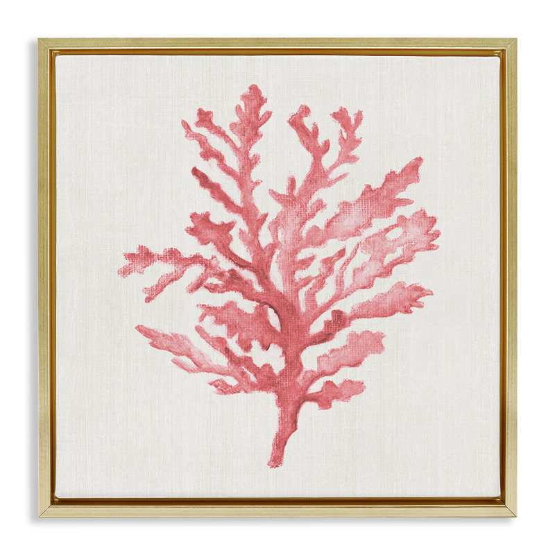 Cadre flottant Rosy Pink Coral Branch, design par Janet Tava, H 18 po x l 18 po, Cadre flottant métallique doré