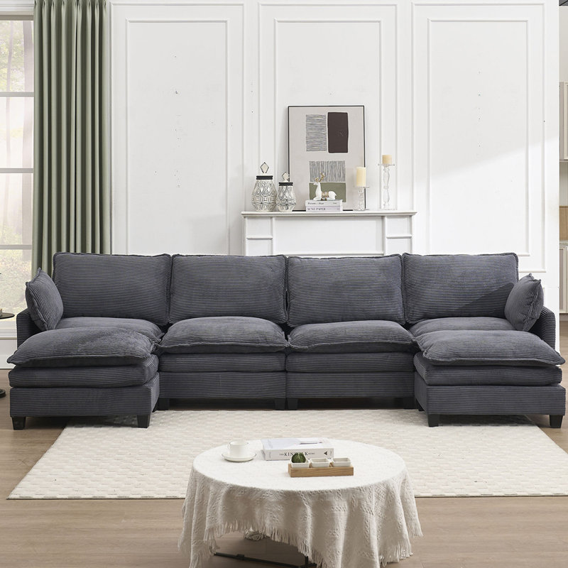 Canapé modulaire surdimensionné, grand canapé en forme de U en velours Canapé confortable à 4 places avec 2 repose-pieds, 2 coussins lombaires, canapé profond pour le salon