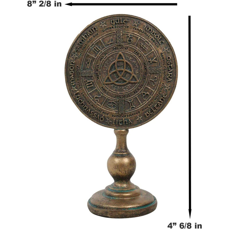 Bungalow Rose Wicca Paranormale Celtic Sabbat Rune Symboles Triqueta Triquetra Noeuds Roue De L'année Bureau Figurine Sculpture Sculpture Pagan Witch Calendrier Bureau Plaque