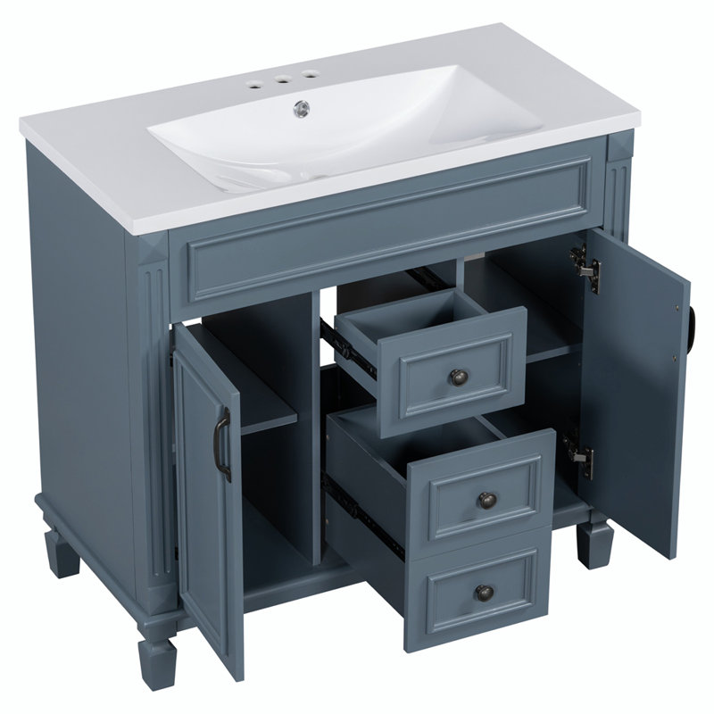 Ensemble de meuble-lavabo simple 35,9 po Dreshan avec plateau en résine Dreshan, Bleu