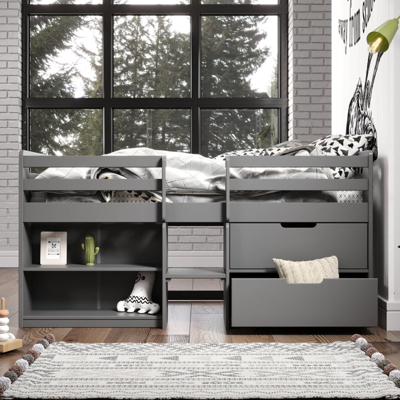 Lit mezzanine simple gris avec rangement - Gardez votre chambre à coucher en ordre pour plus d'espace