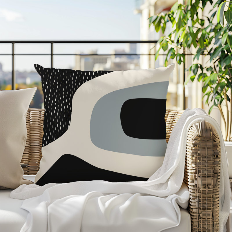 Coussin carré intérieur / extérieur pia, H 19 po x l 19 po, Gris / noir / blanc cassé