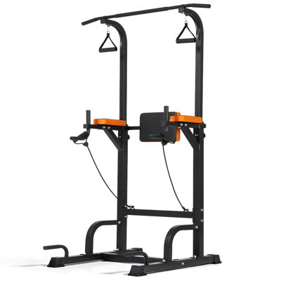 Barre de traction et station de dips Power Tower – Cadre en acier robuste, capacité de 120 kg, hauteur réglable sur 6 niveaux, autoportante pour l'entraînement de force à domicile, les tractions, les dips et les relevés de jambes