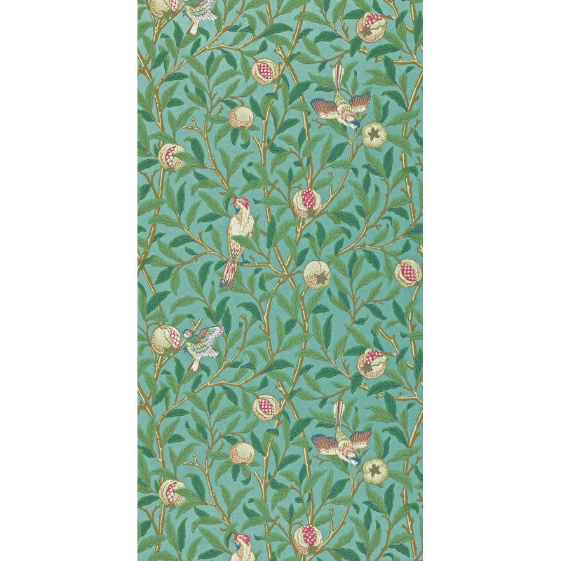 Bird & Pomegranate Wallpaper, Turquiose/Coral