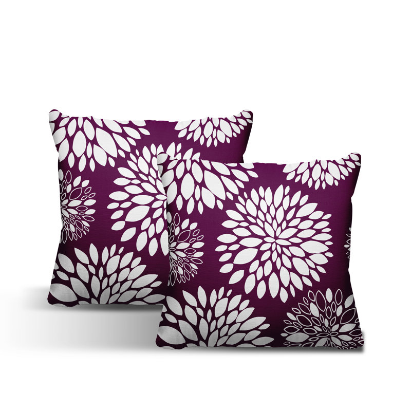 Floral Outdoor Reversible Throw Pillow, 19W" x 19H", Purple