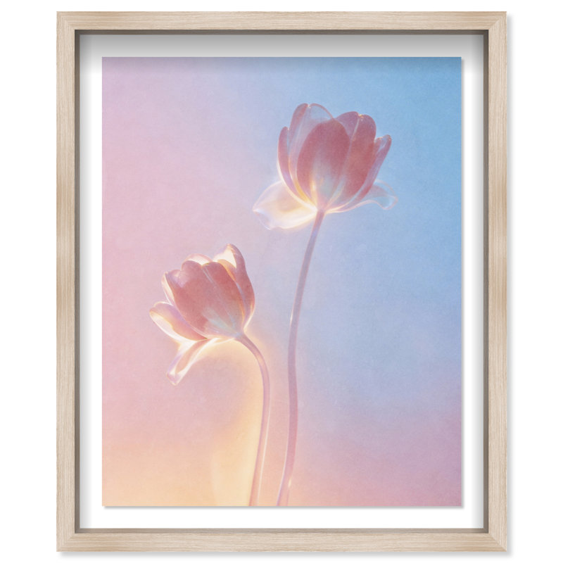 Iridescent Tulips Print by Oliver Gal, 17.5"H x 21.5"W, Natural Oak Shadowbox