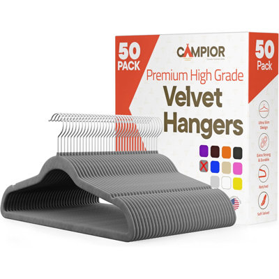 Paquet de 50 cintres gris en velours - Crochet pivotant à 360 °, cintres antidérapants et peu encombrants, capacité de poids de 11 lb - Finition en velours lisse pour des vêtements sans plis et une organisation sans effort