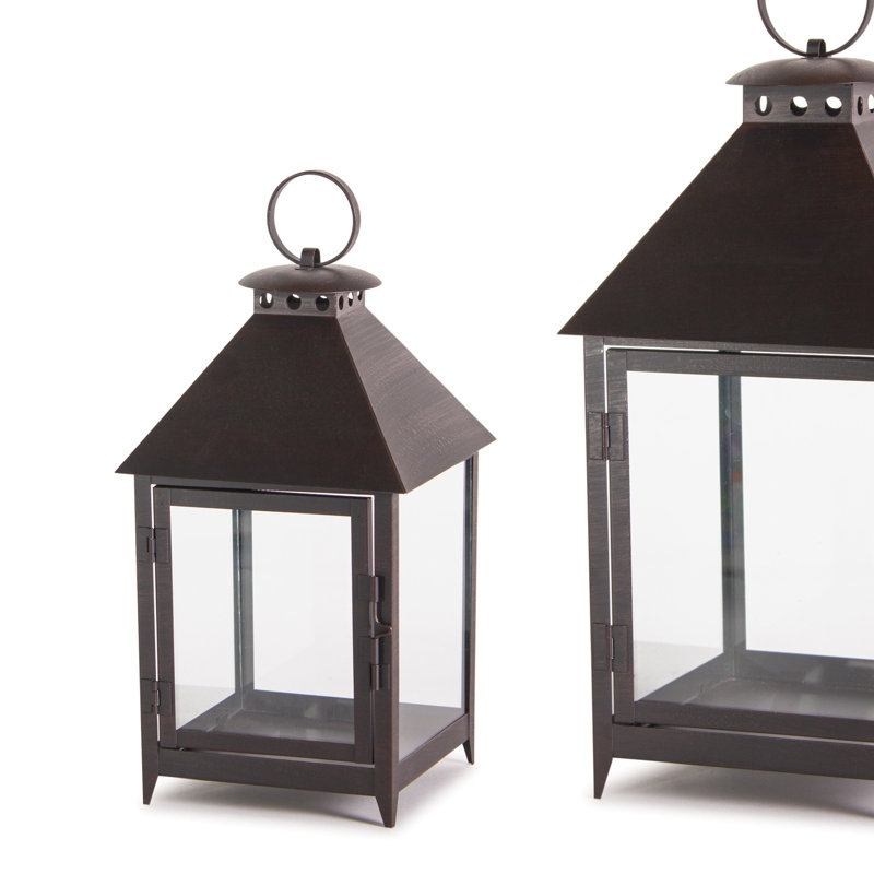 2 Piece Iron Wall Lantern Set, Brown