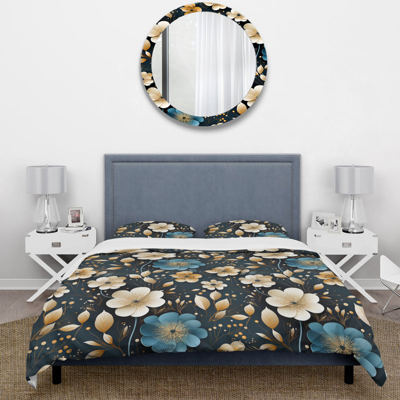 Ensemble de housse de couette Beige Coastal Elegance Floral Pattern, Housse de couette pour très grand lit et 2 très