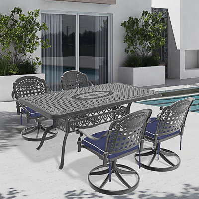 All-Weather Cast Aluminum Dining Set, Include Swivel Chairs And Rectangular Table