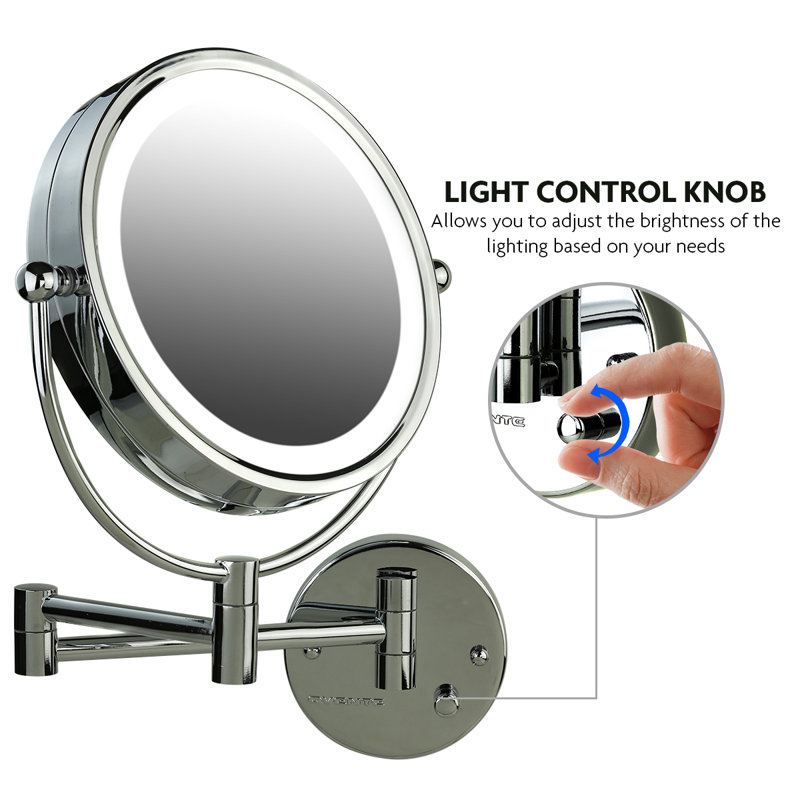 Elegant Polished Chrome LED Wall-Mounted Makeup Mirror 8.5" with Dual Magnification