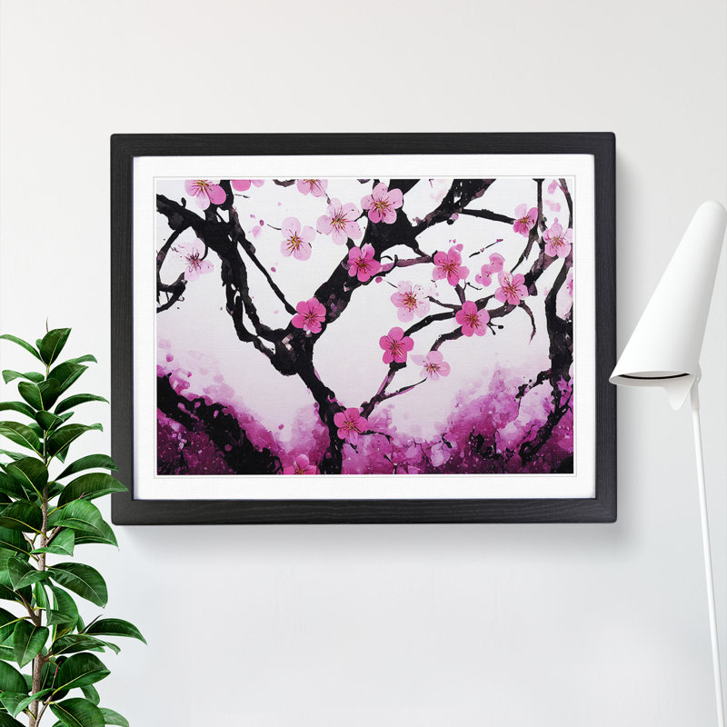 Cherry Blossom Tree Flowers Vol.1 - Single Picture Frame Painting, 46cm H x 64cm W x 2cm D, Black