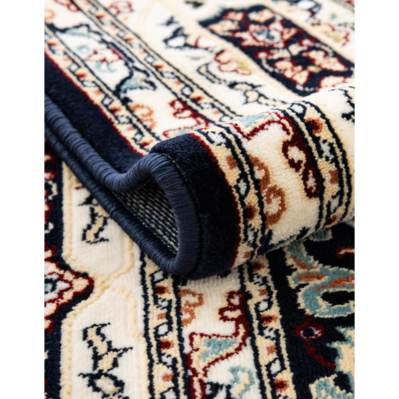 Tapis ivoire / bleu marine Jackson, Ivory/Navy, Ovale 5 pi 3 po x 8 pi