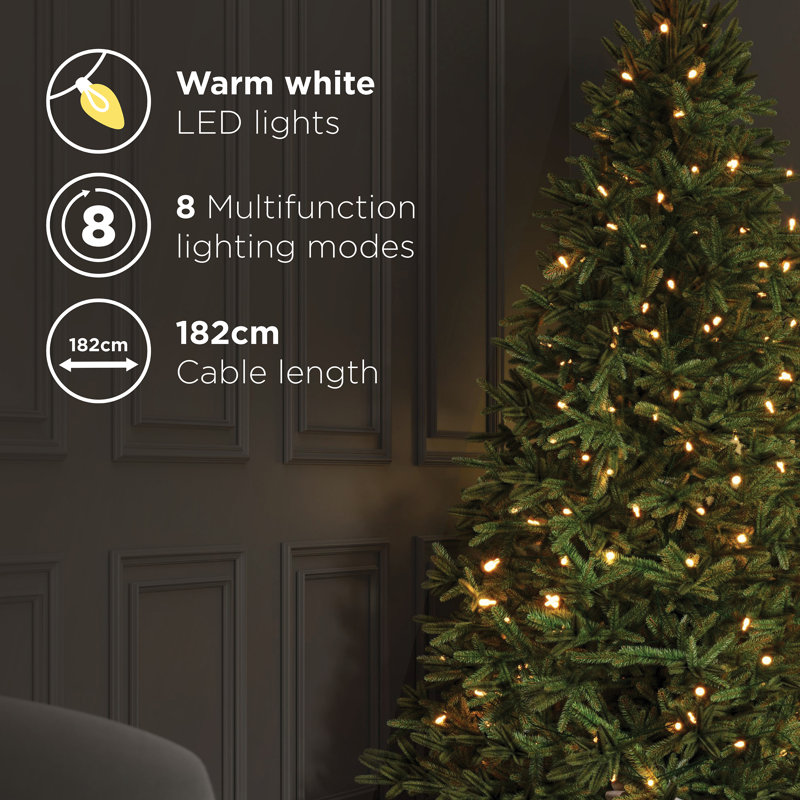 Faux Pre-Lit Christmas Tree, 244cm H x 155cm W x 155cm D