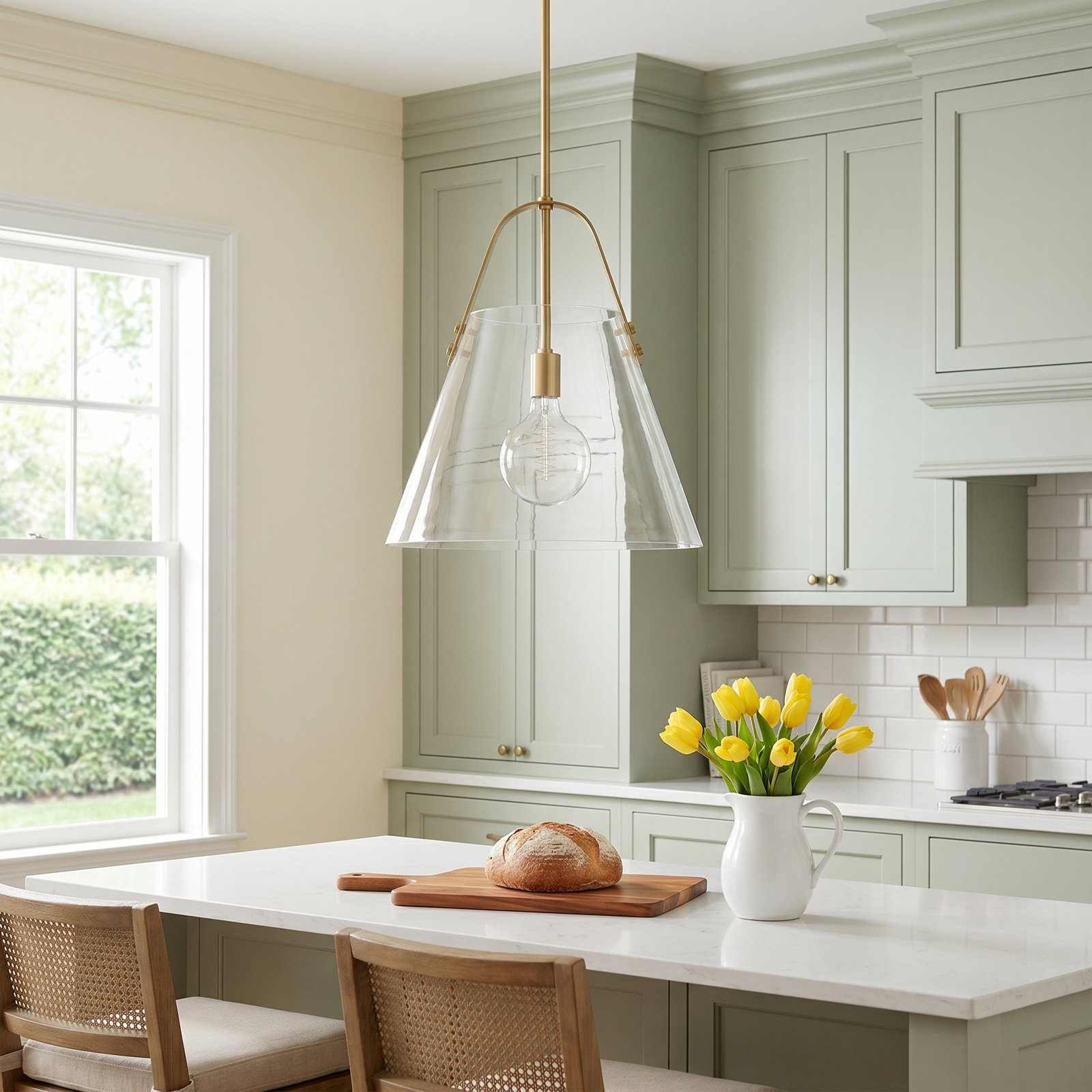Ahava Single Light Glass Pendant, Aged Brass
