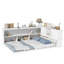 Lit double avec bibliothèques en forme de L, portes coulissantes et fabrication durable pour une chambre à coucher élégante et fonctionnelle.