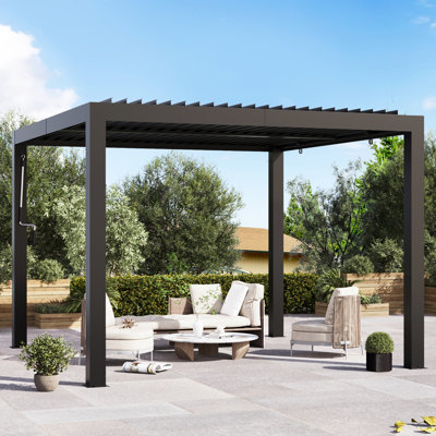 Pergola à persiennes 10 ‘x 10 pi Aurora avec double couche réglable, gouttière intégrée et prise de charge USB