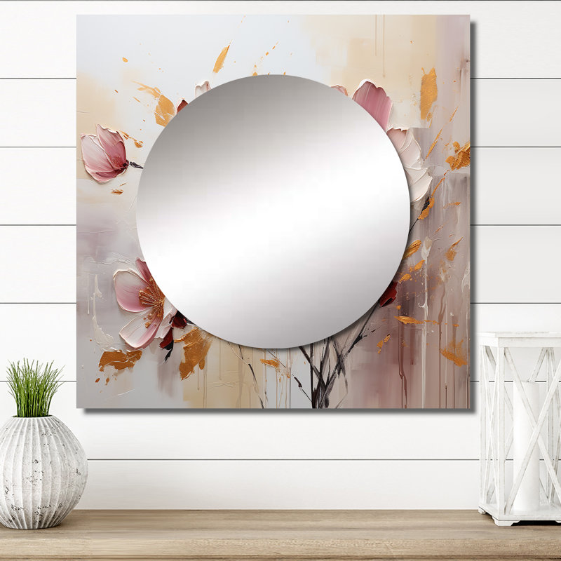 Divleen - art mural miroir de forme abstraite rose et beige, 23 po x 23 po