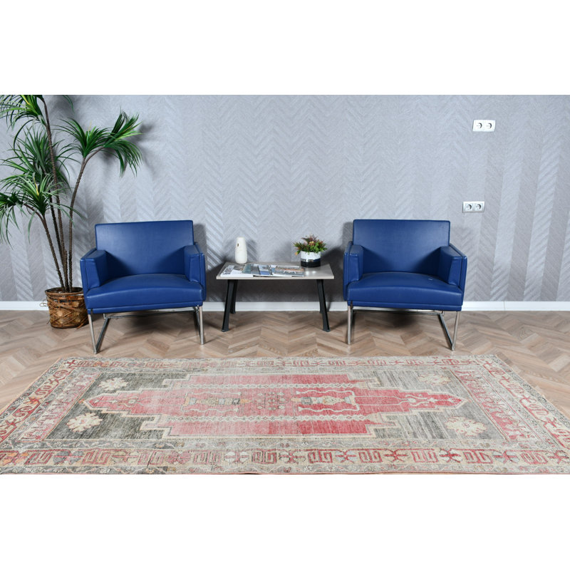 Tapis de couloir turc rétro rouge pour une longue cuisine et un couloir avec un design noué à la main avec des éléments de décoration aztèque et campagnard