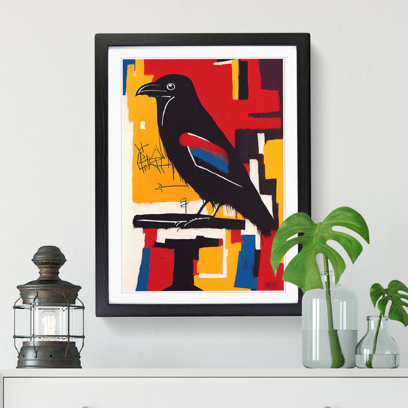 Raven Bird Graffiti Vol.2 - Single Picture Frame Print, Black, 64cm H x 46cm W x 2cm D
