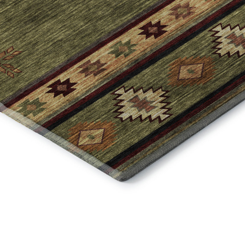 Tapis à épices Yamen AMF179 lavable à la machine de qualité supérieure, vert, Rectangulaire 3 pi x 5 pi