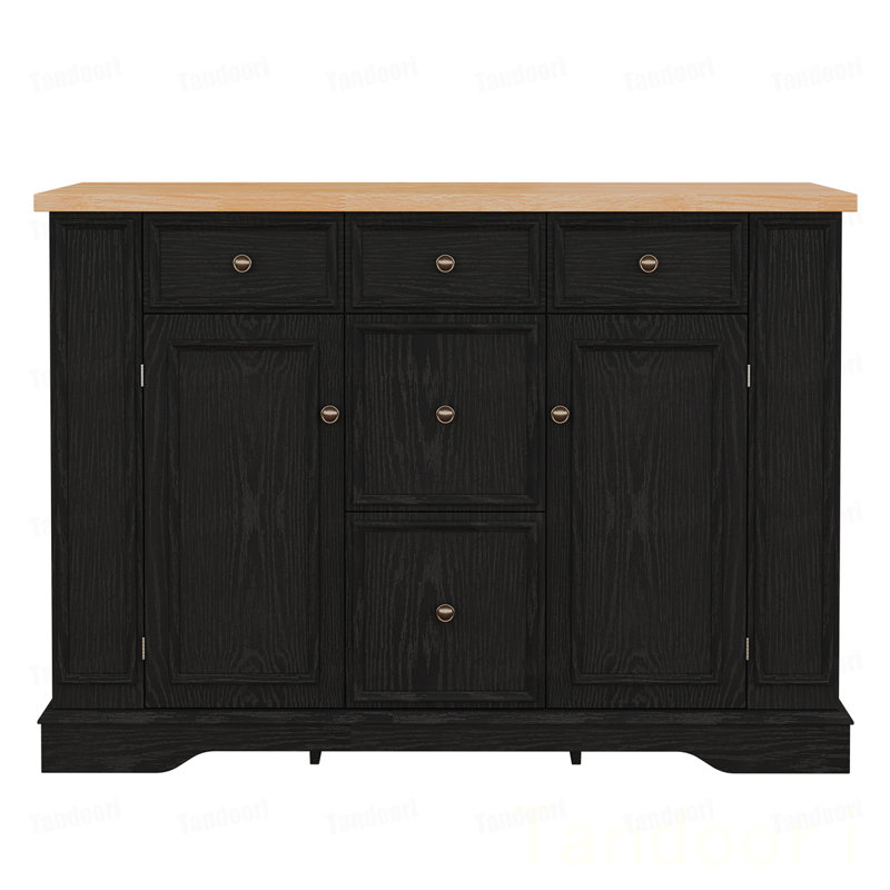 Buffet avec rangement, console de cuisine avec 5 tiroirs, 2 armoires, tablettes réglables, buffet pour salle à manger, salon