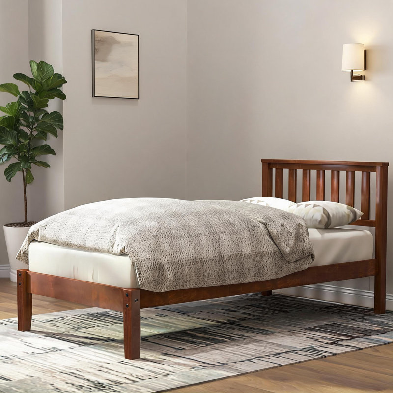 Pour lit d'adolescent ou de chambre d'amis lit plateforme minimaliste en bois massif brun classique avec tête de lit