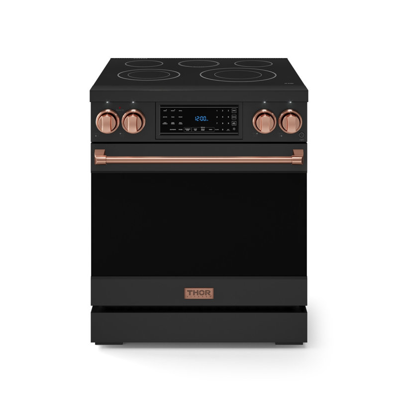 Cuisinière électrique professionnelle 30 po avec panneau inclinable Gordon Ramsay de THOR Kitchen , Noir mat / Or rose