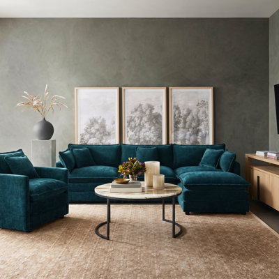 Ensemble de salon en tissu d'ameublement en chenille avec canapé modulaire 3 places avec repose-pieds réversible et fauteuil assorti Paulsboro