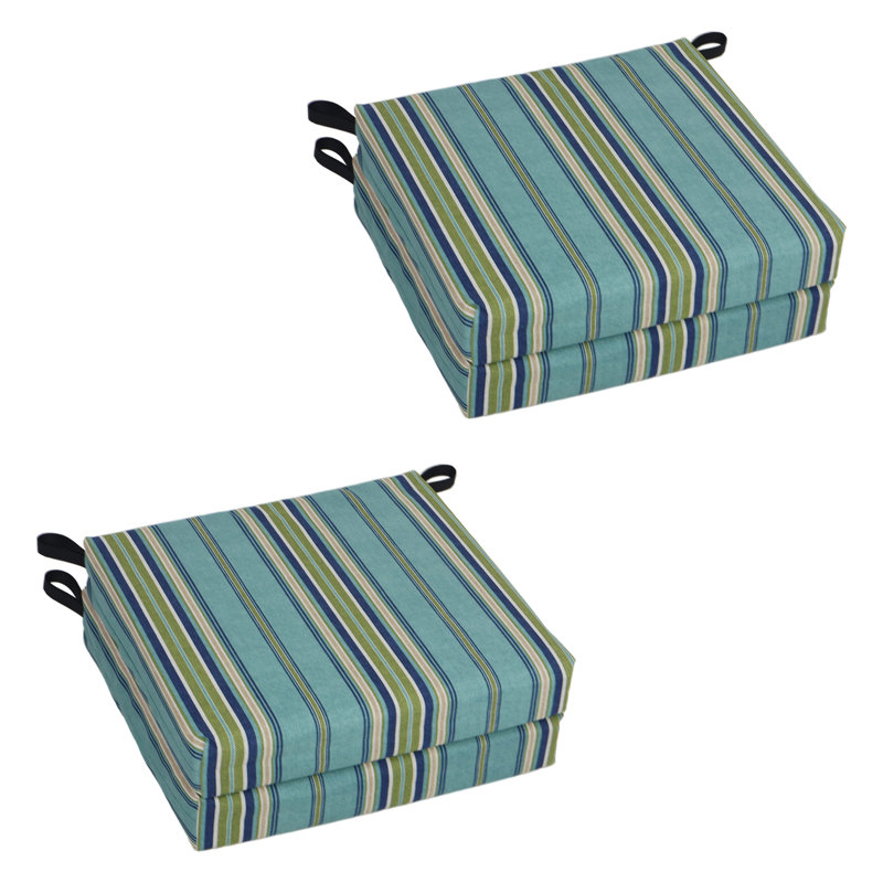 Coussins de chaise carrés d'extérieur (ensemble de 4), Brun clair / vert / bleu / brise de terrasse rayé, L 20 po x P 19 po