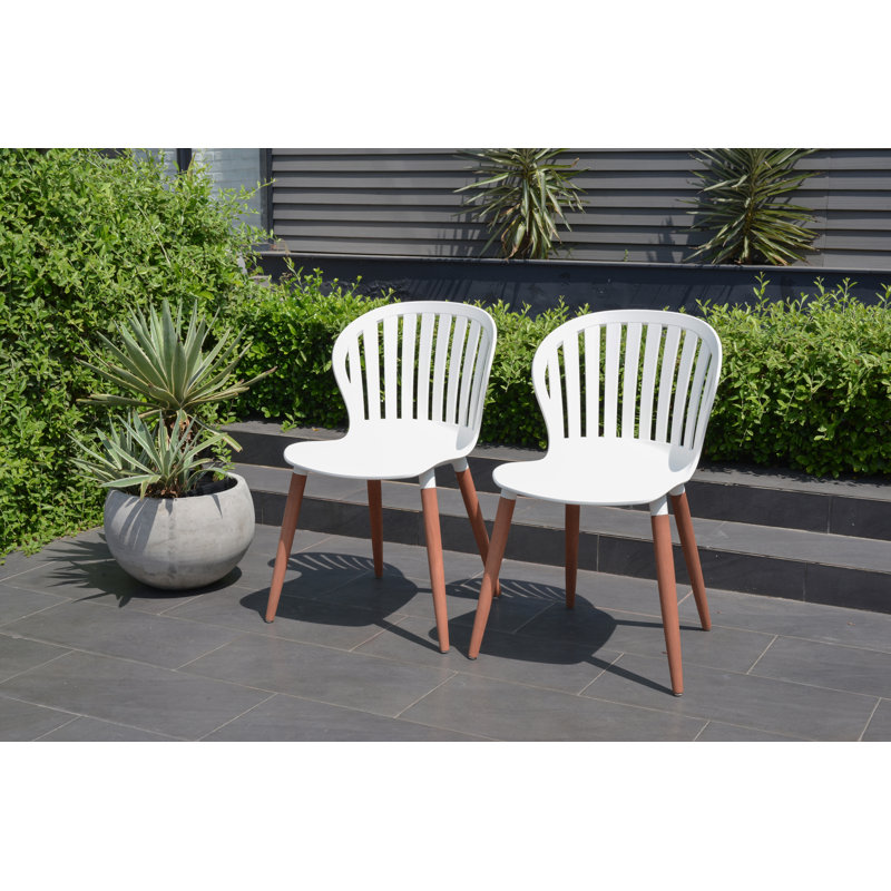 Chaises de patio Elian Amazonia, Bois foncé, Chaise blanche