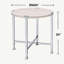 Table de bout ronde avec support en forme de X, chêne blanc et chrome