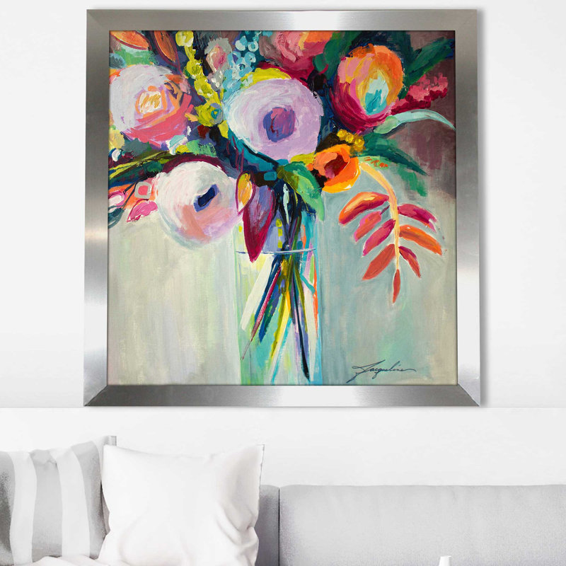 «Ode to Summer 7» par Jacqueline Brewer - Peinture, Encadrement argenté, H 31,5 po x l 31,5 po x P 1 po