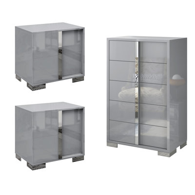 3 Pieces Modern Highlgloss Bedroom Set