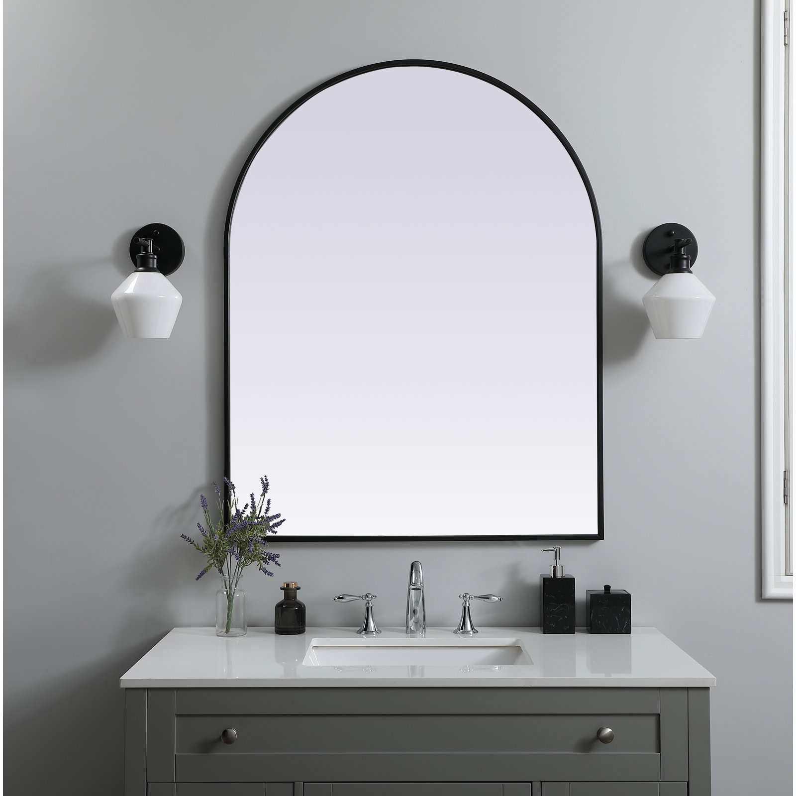 Sabine Metal Arch Wall Mirror, Black, 42" x 33"