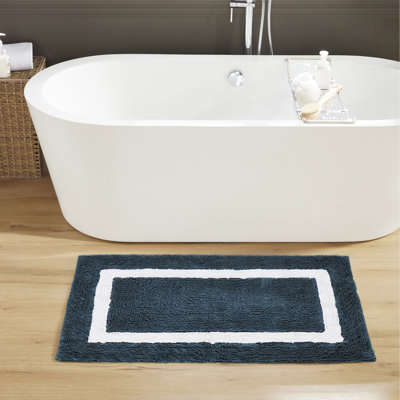 Widman 100% Cotton Tufted Reversible Bath Rug, Soft & Super Absorbent, Machine Washable Bathroom Rug for Shower, Tub & Sink Areas, 24" x 40" Rectangle, Navy/White