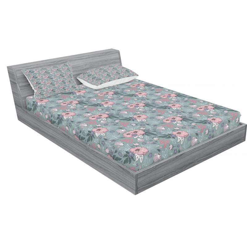 Microfiber Floral Sheet Set, Full Sheet Set with Fitted Sheet