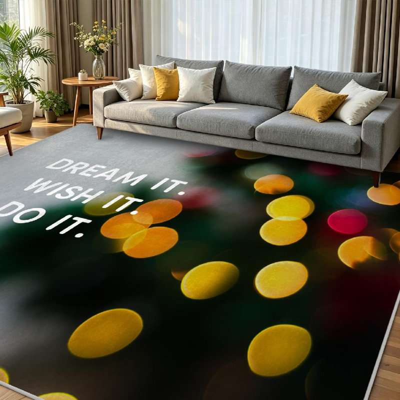 Tapis intérieur rouge lavable à la machine, motif abstrait inspirant « Rêve et souhait », Rectangle 79" x 118"