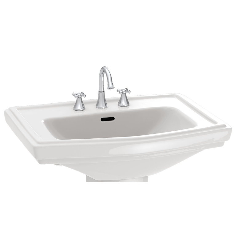 Clayton Ceramic 27" Pedestal Bathroom Sink with Overflow, Cotton, 8" Centers