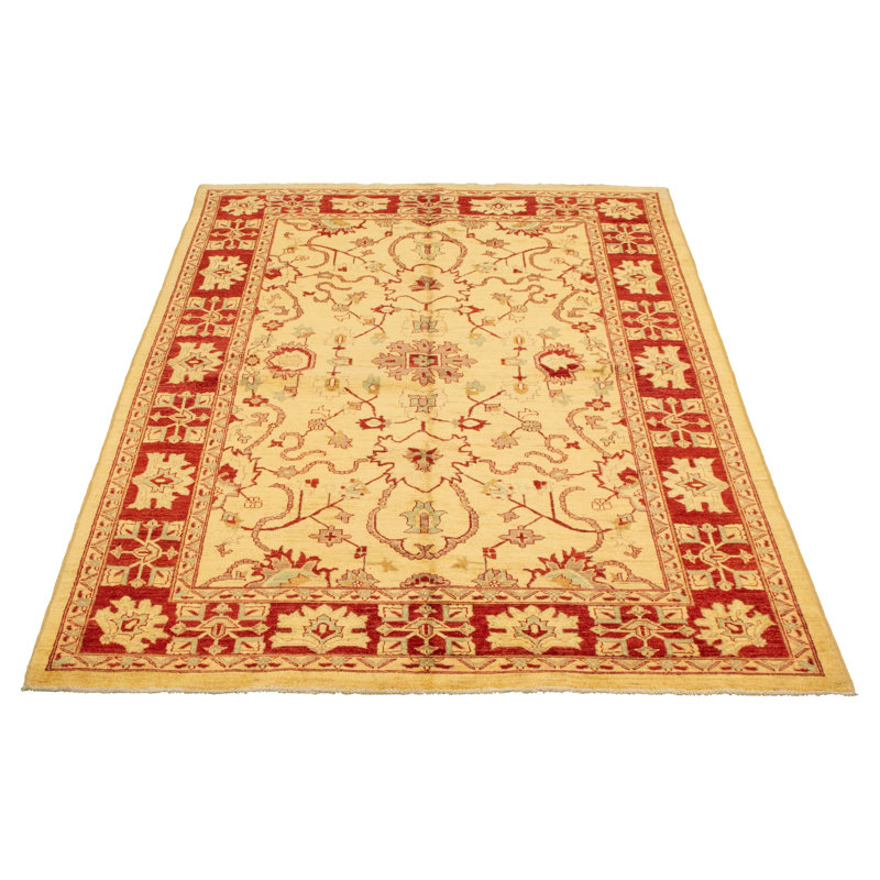 Tapis de bois one-of-kind-noué la 2010 chobi crème/rouge 6 pi 2 po x 9 pi en laine de 4 po Cyrene